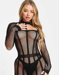 Ann Summers Jupiter Sheer Fishnet High Neck Long Sleeve Dress In Black For Women -Ann Sum Wear Shop 201462907 3
