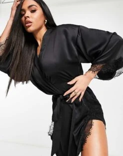 Ann Summers Cherryann Lace Trim Satin Robe In Black For Women -Ann Sum Wear Shop 201513278 3