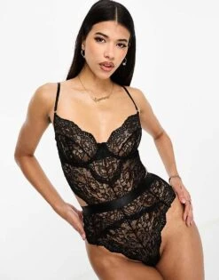 Ann Summers Hold Me Tight Underwire Lace Bodysuit In Black For Women
