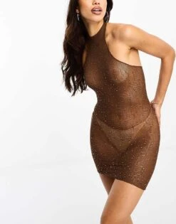 Ann Summers Glixten Luxe Diamante Dress In Brown For Women -Ann Sum Wear Shop 205077140 1 brown 1