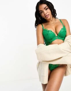 Ann Summers Wilderness Floral Embroidered Cutout Detail Plunge Bra In Green For Women