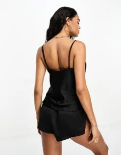 Ann Summers Cerise Lace Trim Satin Cami Short Set In Black For Women -Ann Sum Wear Shop 205311013 3