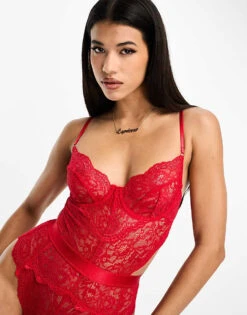Ann Summers Hold Me Tight Lace Underwired Body In Red For Women -Ann Sum Wear Shop 205367764 4
