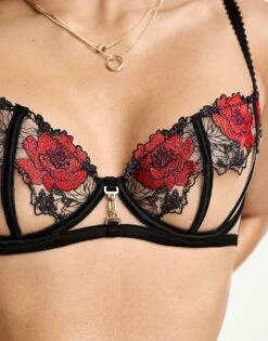Ann Summers A-D Cup Caged Rose Non Padded Balcony Bra With Floral Embroidery In Multi For Women -Ann Sum Wear Shop 205414797 3