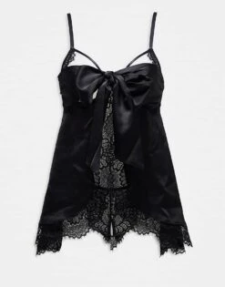 Ann Summers Unwrap Me Babydoll Set With Crotchless Thong In Black - BLACK For Women