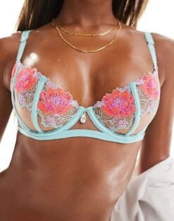 Ann Summers Caged Rose Flower Embroidered Bra In Blue For Women -Ann Sum Wear Shop 205601834 3