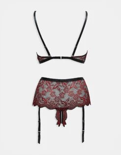 Ann Summers Valentines Brooke Floral Lace Crotchless Set In Red For Women Black/red -Ann Sum Wear Shop 206212248 3
