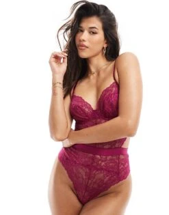 Ann Summers Hold Me Tight Underwire Lace Bodysuit In Purple For Women