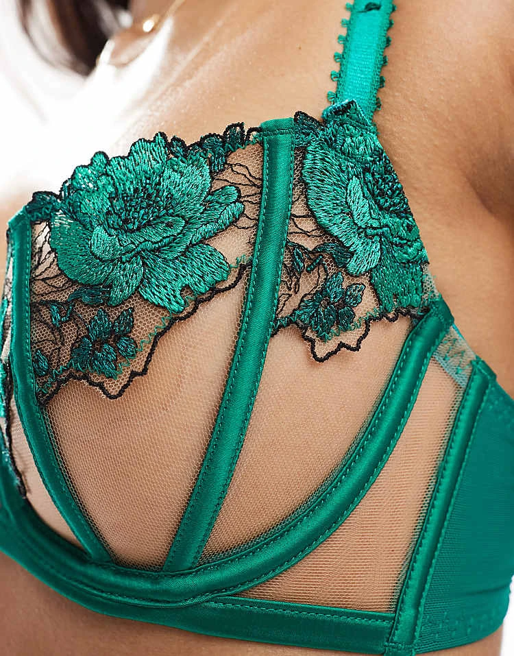 Ann Summers Caged Rose Embroidered Non Padded Balcony Bra In Green For Women 2 Ann Summers Caged Rose Embroidered Non Padded Balcony Bra In Green For Women - Image 2