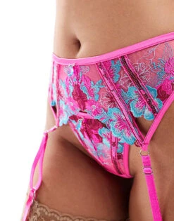 Ann Summers Shimmering Suspender Belt With Floral Embroidery In Pink For Women -Ann Sum Wear Shop 207031711 3