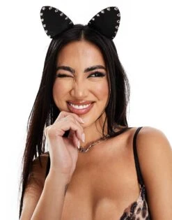 Ann Summers Pu Studded Cat Ears In Black - BLACK - BLACK For Women