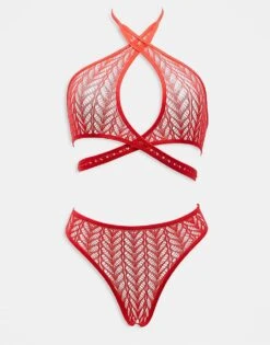 Ann Summers Enthralling Crotchless Lace Detail Set In Red For Women