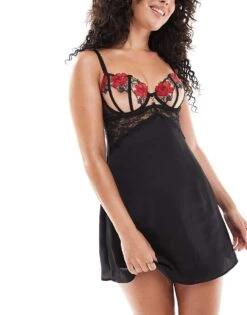 Ann Summers Caged Rose Chemise In Black For Women