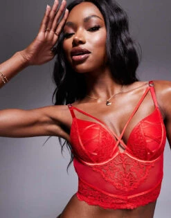 Ann Summers Sweet Surrender Padded Plunge Corset Lace And Mesh Bra In Red For Women -Ann Sum Wear Shop 207570110 4