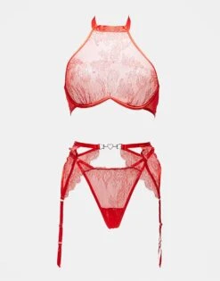 Ann Summers Glimmer 3 Pc Crotchless Set In Red For Women -Ann Sum Wear Shop 207692480 1 red 1