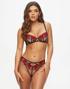 Ann Summers Caged Rosed Brazilian In Black/red For Women