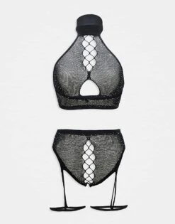 Ann Summers Adella Diamante Set In Black For Women -Ann Sum Wear Shop 208111700 3
