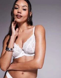 Ann Summers Fuller Bust Sexy Lace Non Padded Plunge Bra In White - WHITE For Women